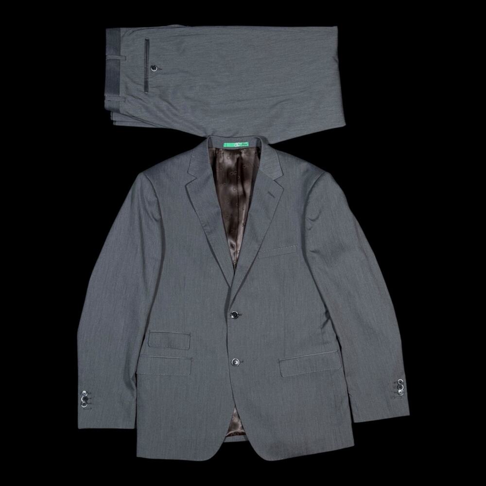 Bianco Brioni us42r men’s gray suit jacket 2 dots blazer w us36r pants